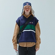 TWO TONE KNIT VEST-NAVY